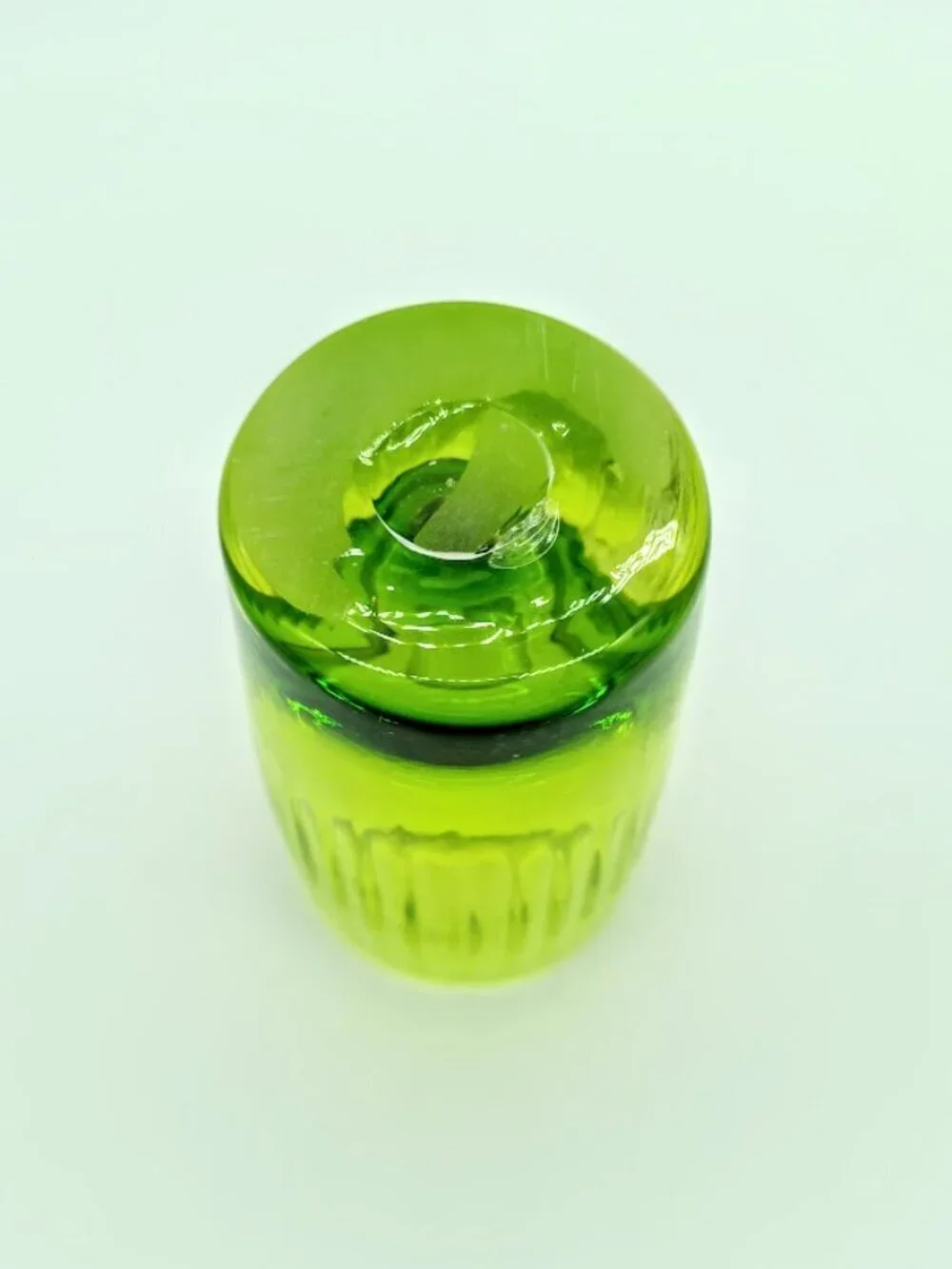 Handmade Lime Green Ribbed Studio Art Glass Candle Holder